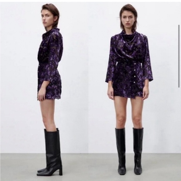 Zara Sz S Velvet Trim Dress Blogger Favourite - Picture 6 of 17